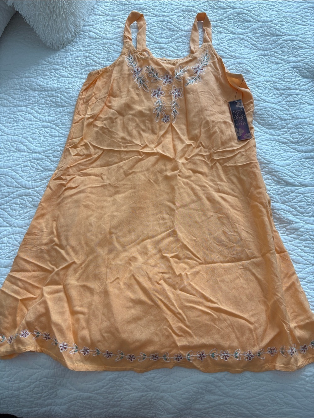 raya sun Peach Embroidered Mini Slip Dress